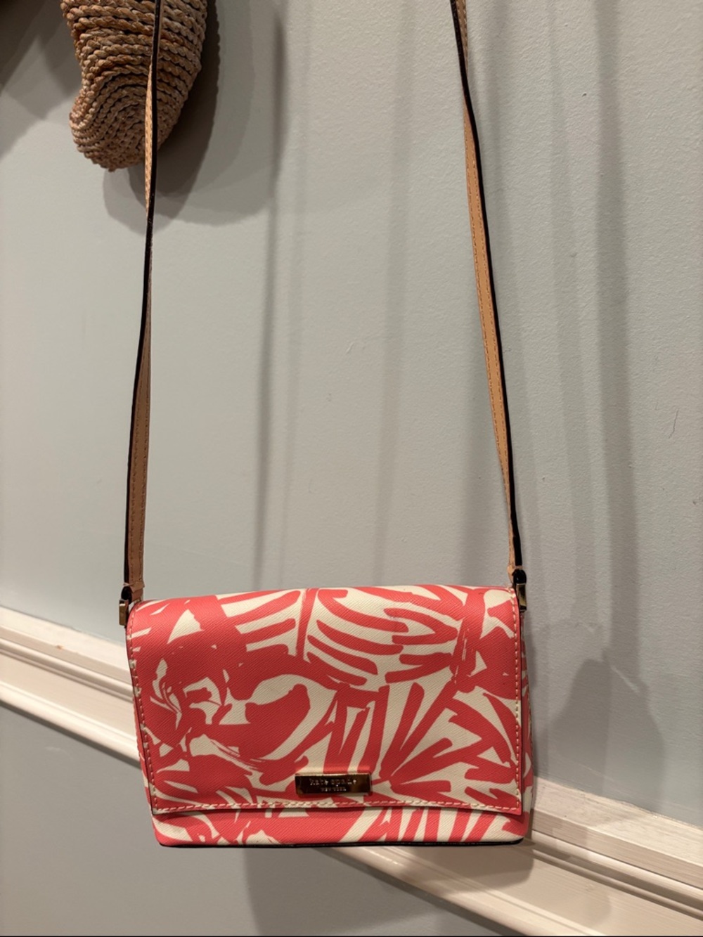 Kate Spade Women's Coral & Cream Crossbody Bag Peony Palm print